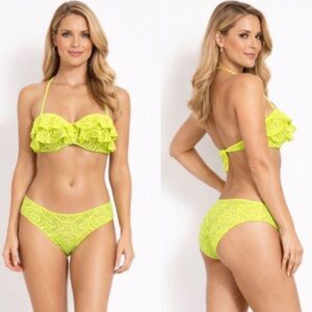 Aerie Blue Yellow Bright Ruffle 2 Piece Bikini Swim Suit New 34A XS